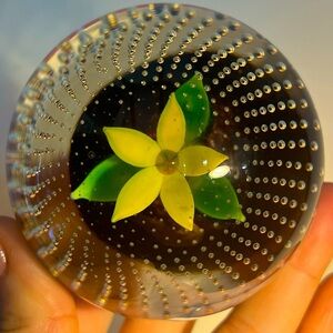 Caithness Vintage Glass Paperweight Snow “Flower In The Rain”Handmade Scotland